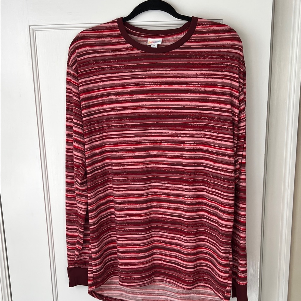 LuLaRoe Red and Pink Striped Top